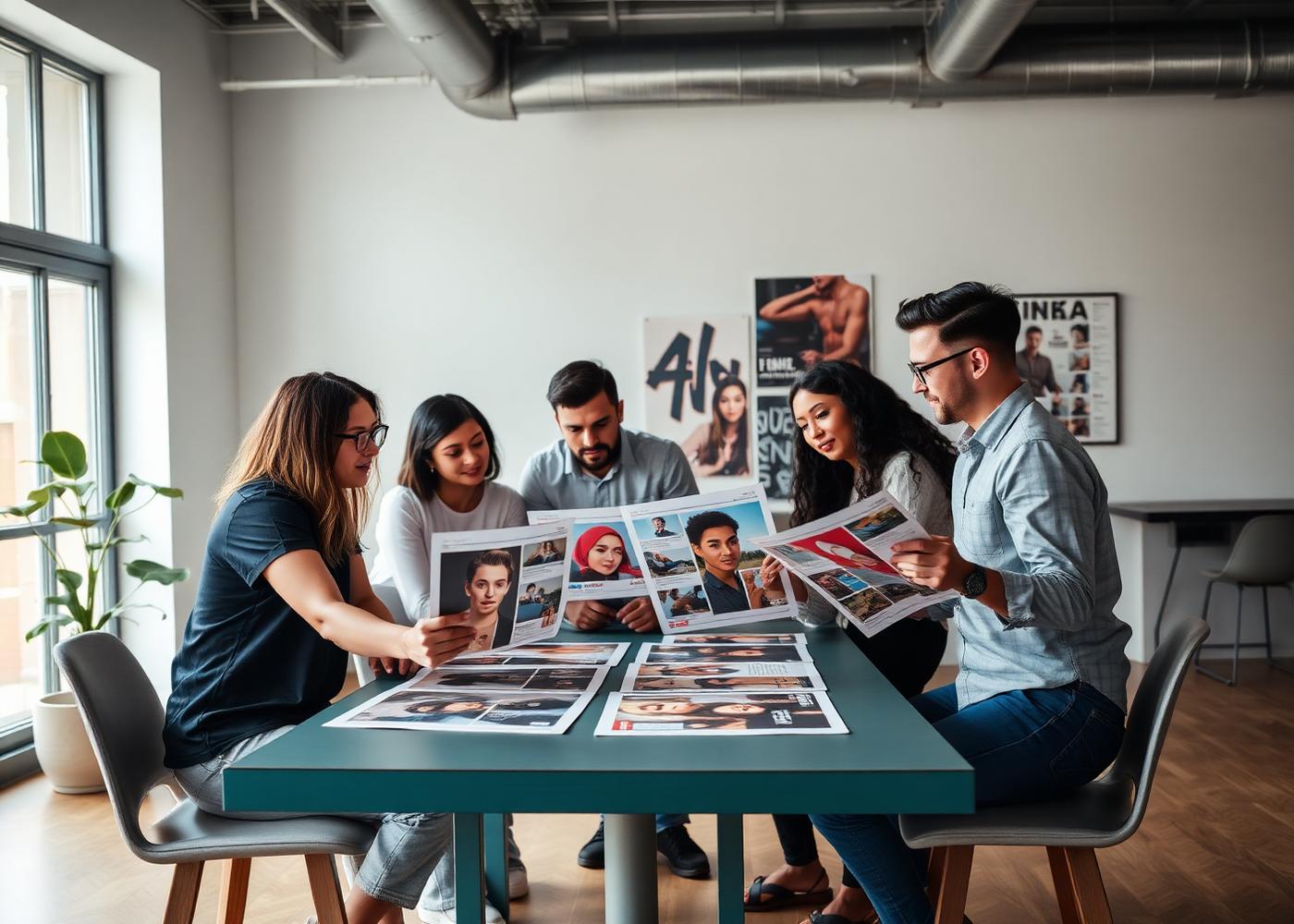 CoreReach team reviewing campaign creative in the studio
